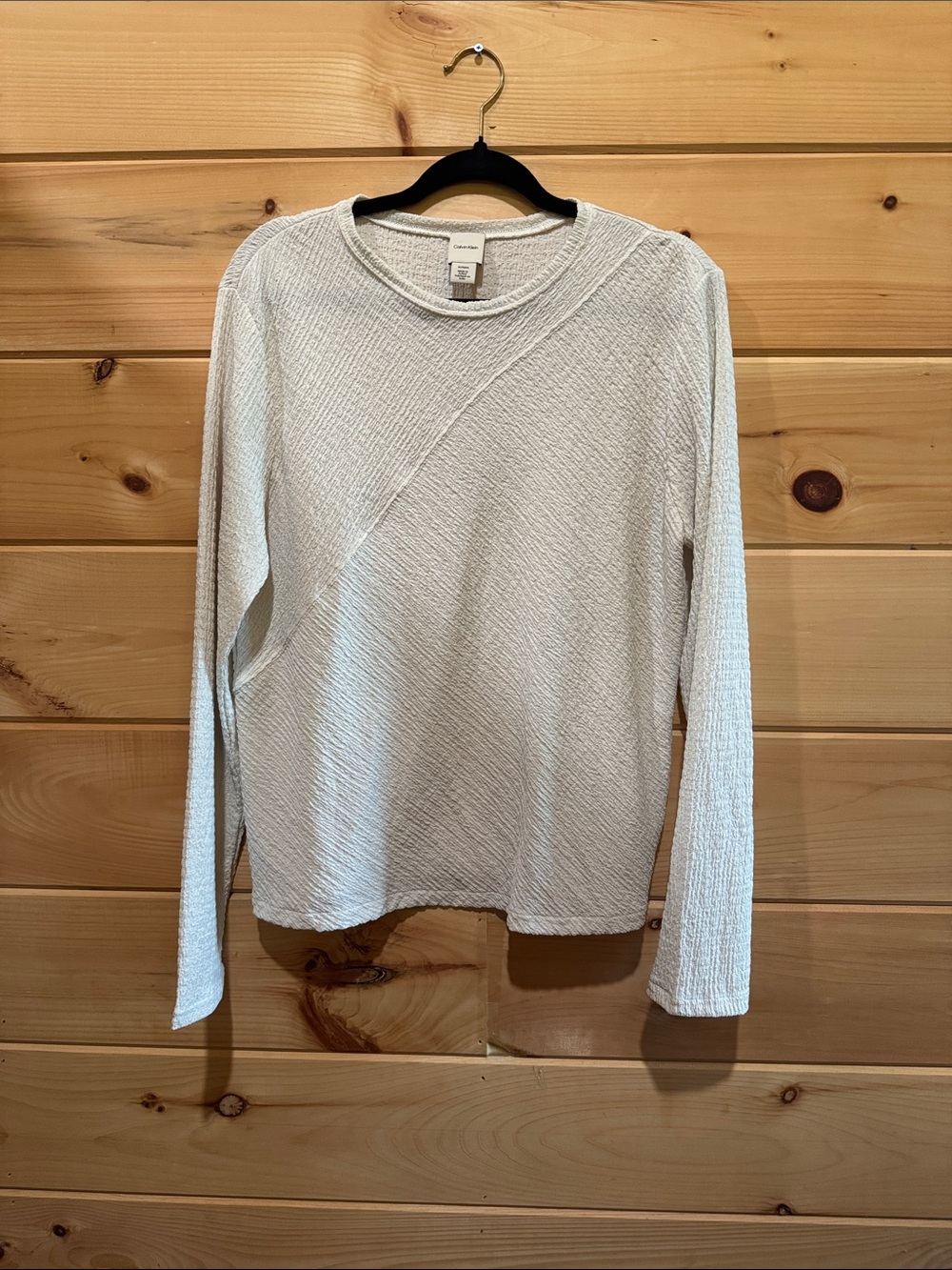 Calvin Klein Textured Crewneck Long-Sleeve Top in Off-White